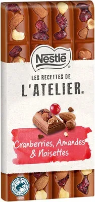 Шоколад NESTLE L'ATELIER с мляко, боровинки и бадеми - 170g / NESTLE L'ATELIER Milk Chocolate Tablet with Cranberries and Almonds - 170g - Nestlé