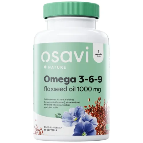 Omega 3-6-9 Flaxseed Oil 1000 mg / 60 Гел капсули, 60 дози - Osavi