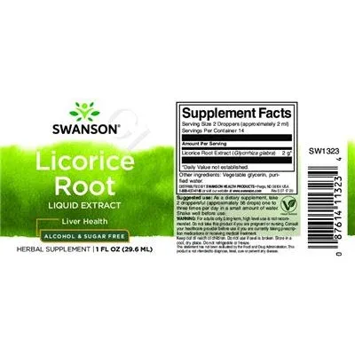 Течен екстракт от корен на лакрица без алкохол и захар / Licorice Root Liquid Extract Alcohol & Sugar Free - Swanson