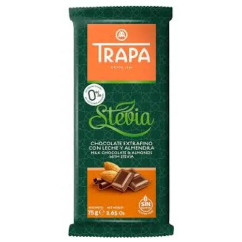 Млечен шоколад с бадеми и стевия Trapa 75гр. - Trapa