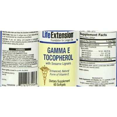 Гама Е Токоферол с Лигнани от Сусам - Life Extension