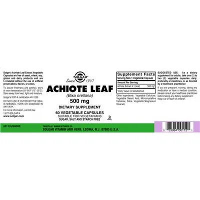 Лист от ахиоте 500 мг / Achiote Leaf 500 mg - Solgar