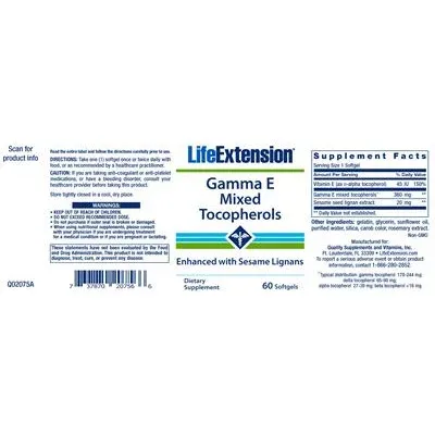 Смесени токофероли Gamma E - Life Extension