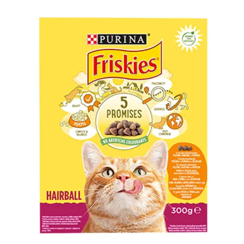 Котешка суха храна Friskies пиле и зеленчуци Hairball 300гр.