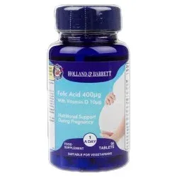 Folic Acid 400 mcg + Vitamin D 400 IU / Pregnancy Support / 90 Таблетки / 180 Таблетки - Holland And Barrett
