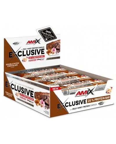 Exclusive Protein Bar, двоен белгийски шоколад, 12 броя, Amix - Amix
