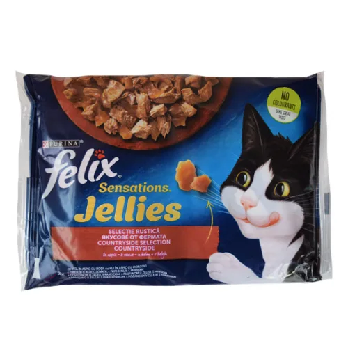 Котешка храна Felix говеждо и домати Sensations Jellies 4*85гр.