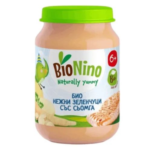 Bio Nino пюре зеленчуци със сьомга 6+ 190гр.