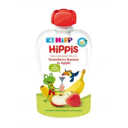 Био плодова закуска ягода/банан/ябълка Hipp 100гр. пауч - Hipp
