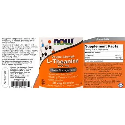 Двойна сила L-теанин 200 мг / Double Strength L-Theanine 200 mg - NOW