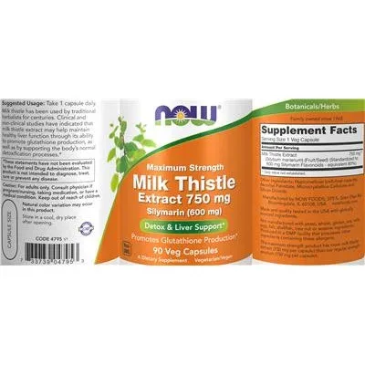 Екстракт от мляко от трън Maximum Strength 750 mg / Maximum Strength Milk Thistle Extract 750 mg - NOW