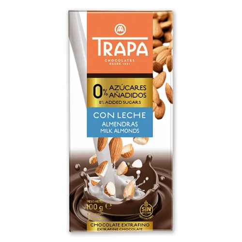 Млечен шоколад с бадеми без захар Trapa 100гр.