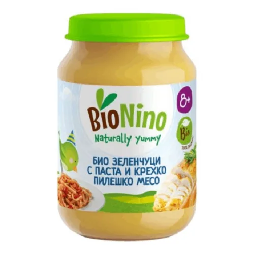 Bio Nino пюре зеленчуци с паста и пил.месо 8+ 190гр.