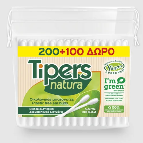 Биоразградими клечки за уши Tipers natura 200+100бр.