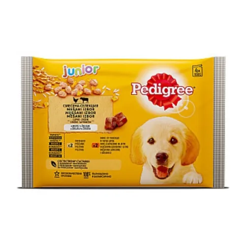Pedigree Junior смесена селекция с говеждо и птиче 4*100гр.