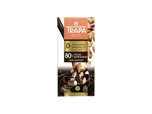 Шоколад Trapa 80% Какао с Бадеми без Захар 100гр