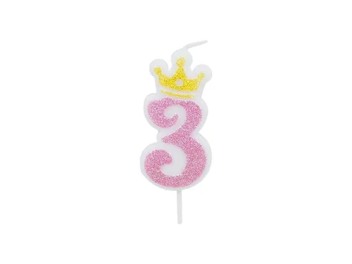 Свещ Party Go Цифра 3 Розова Със Златна Корона 6.8 См80930