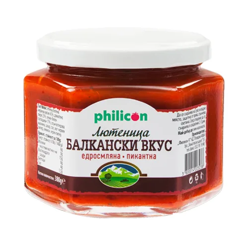 Лютеница Балкански вкус едросмляна - пикантна Philicon 380гр. - Philicon