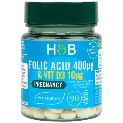 Folic Acid 400 mcg | With Vit D3 10 mcg / 90 Таблетки, 90 дози - Holland And Barrett