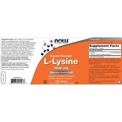 Двойна сила L-Лизин 1000 мг / Double Strength L-Lysine 1000 mg - NOW