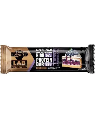 Протеинов бар Lab Nutrition с вкус на боровинков чийзкейк, 60 г / Lab Nutrition High Protein Bar Blueberry Cheesecake, 60 g - Lab Nutrition