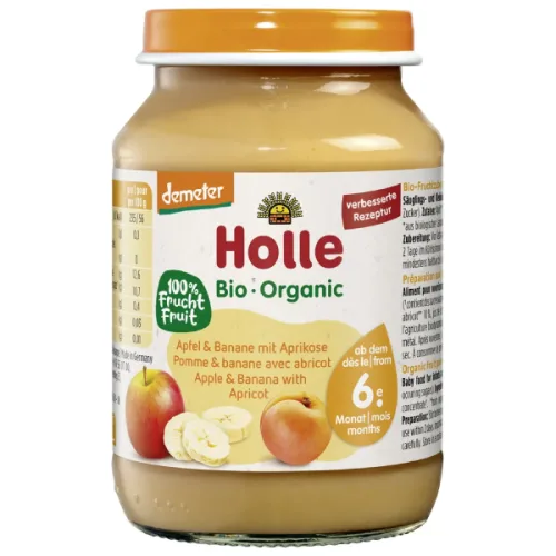 Пюре Био ябълка, банан, кайсия Holle 190гр.