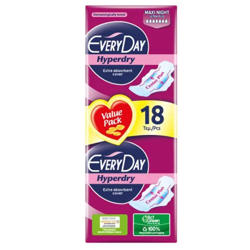 Дамски превръзки Every Day Hyperdry Maxi Night ultra plus  18бр.