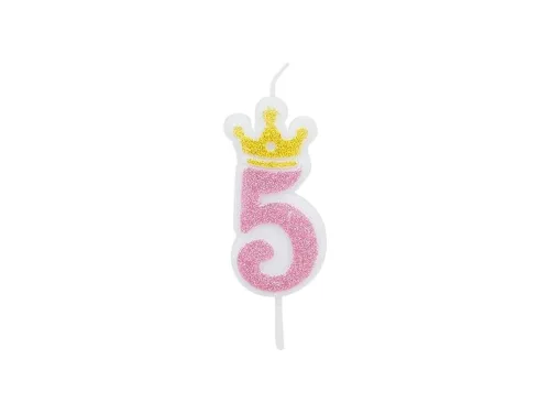 Свещ Party Go Цифра 5 Розова Със Златна Корона 6.8 См 80932